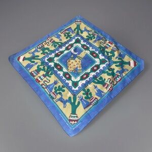 Vintage Western Bandana Handkerchief Howling Coyote Moon Cactus Teepee USA Made‎